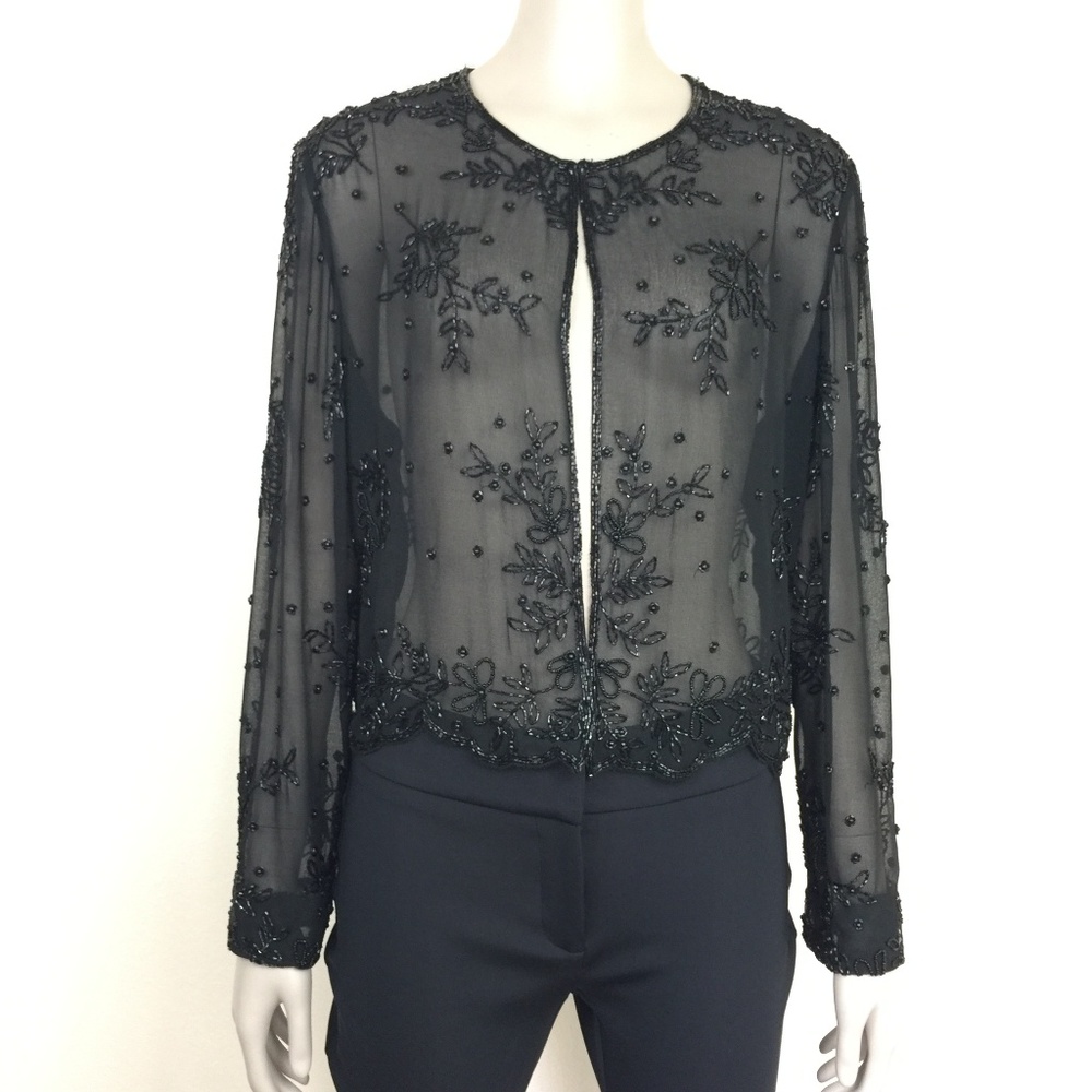 MARINA Black Beaded Sheer Jacket